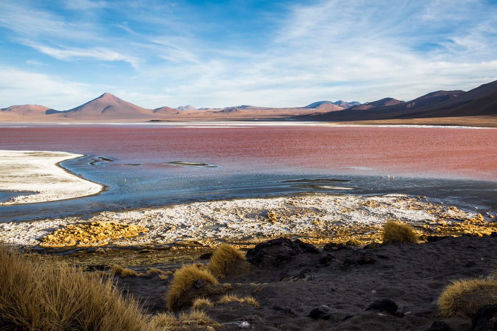 Vue panoramique de la Laguna Colorada et des montagnes boliviennes
